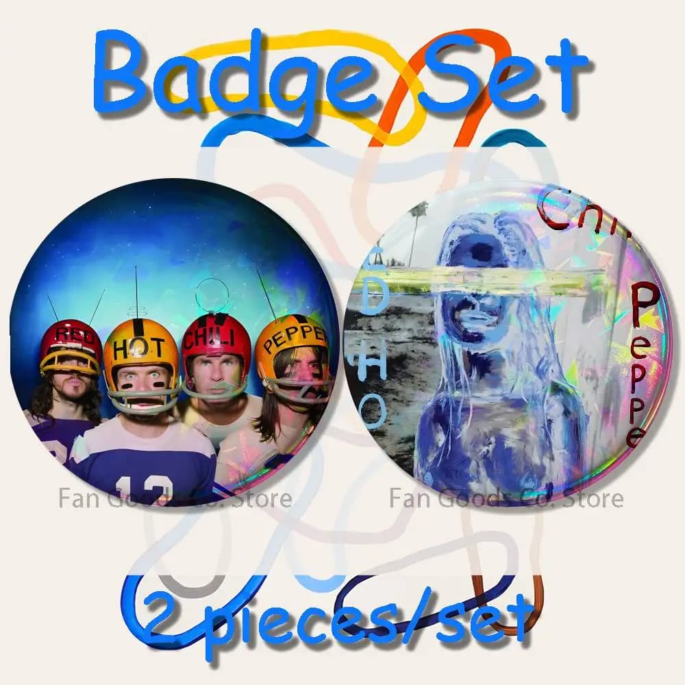 Set di 2 spille R-Red Hot Chili Peppers, accessori per zaini, vestiti, gioielli, spilla rotonda a tema cartone animato, distintivo a bottone, regali da collezione per i fan