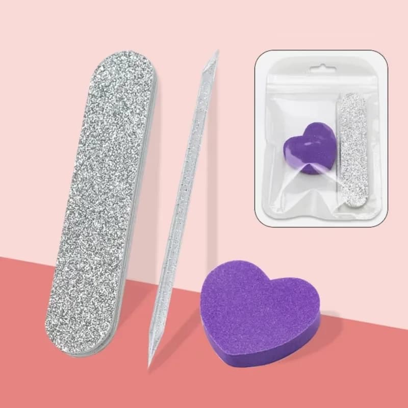 Set di strumenti per manicure da 3 pezzi Penna punteggiata in cristallo Blocco a forma di cuore e lima in legno per lucidare e modellare accessori per la cura delle unghie
