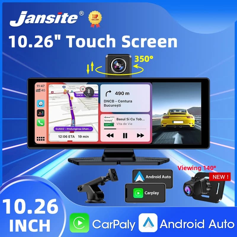 Jansite 10.26 "4K DVR Wireless CarPlay e Android Auto Dash Cam navigazione GPS 24h Park Monitor visione notturna specchietto retrovisore
