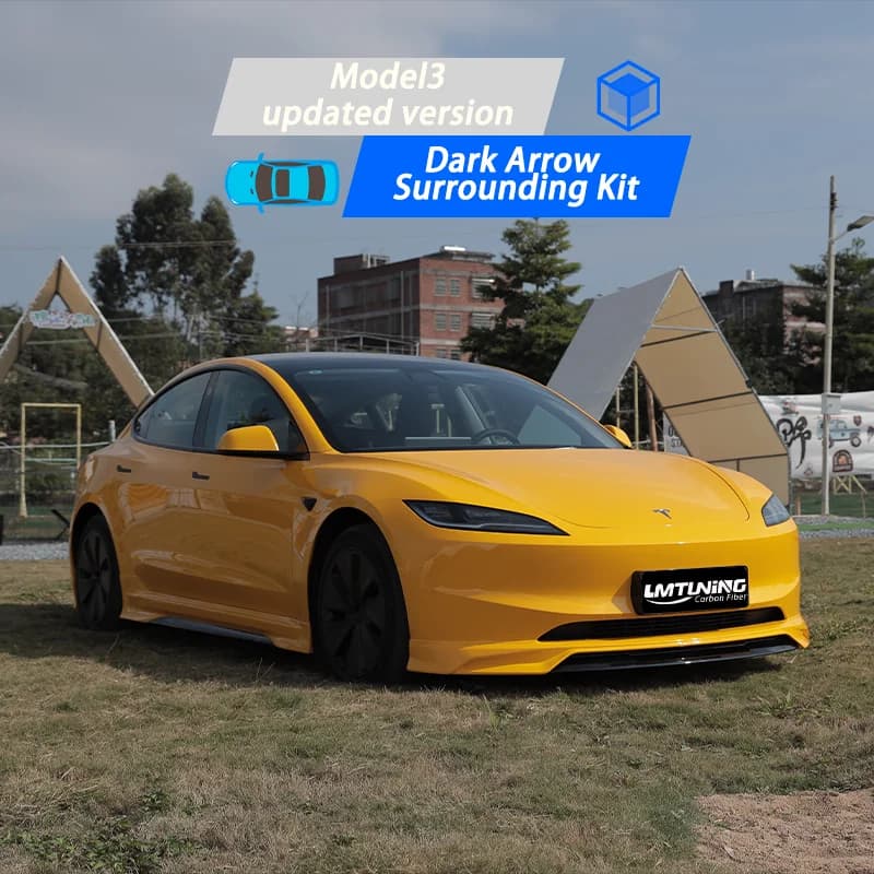 For Tesla 2024 Model3 Highland Body Kit Carbon Fiber Pattern Rear Spoiler Front bumper Lip Side skirt Refit Accessories