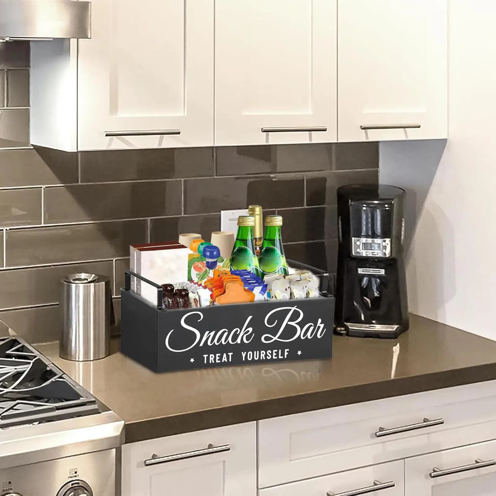 Coffee Station Organizer Counter Storage Box With Handles Coffee Accessories Organizer For Kitchen Workplace Hotel Pantry Break