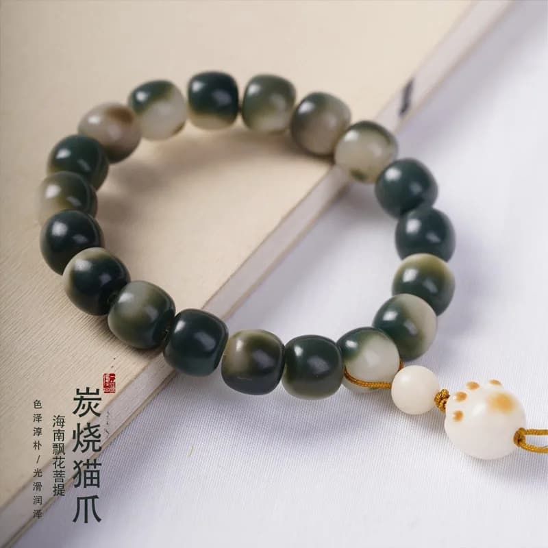 Hainan Giada bianca Bodhi Seme sfumato Fiore galleggiante Dunhuang Catena portatile intrecciata a mano Stringa di perline buddiste