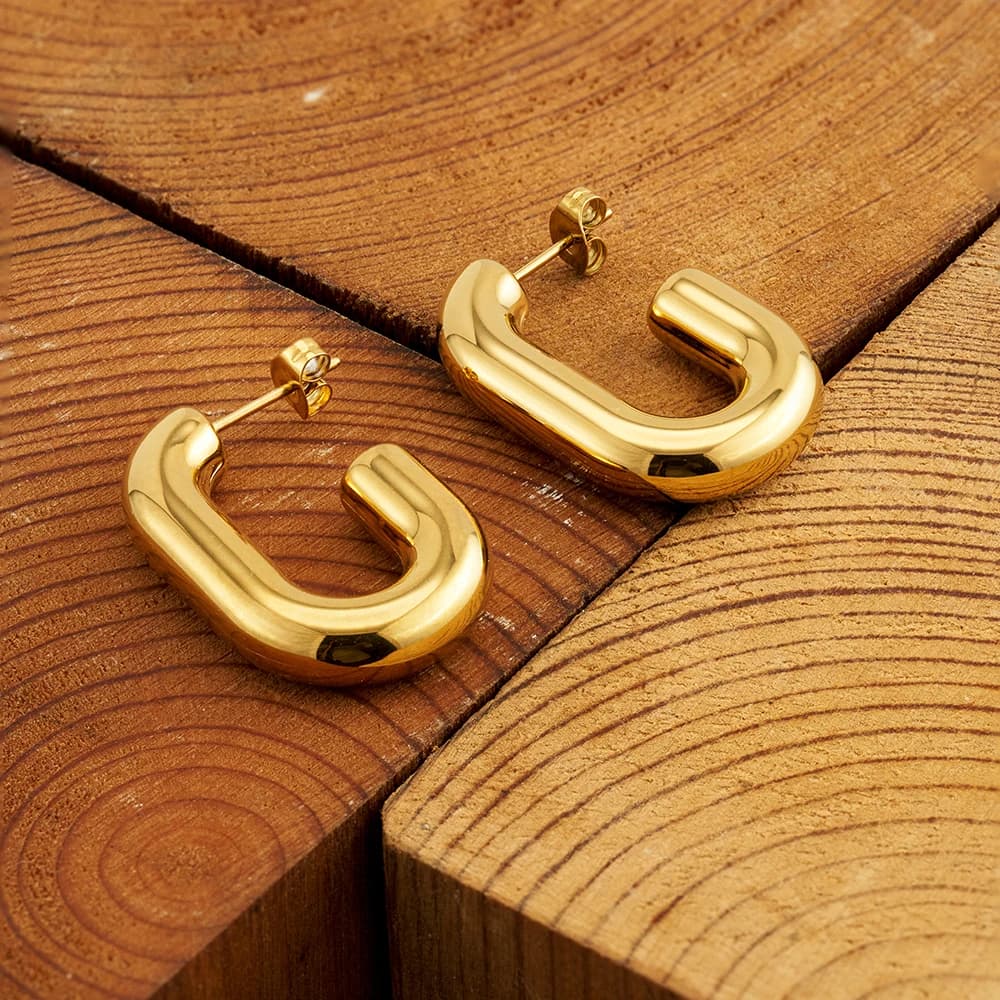 Enfashion Aretes Mezzo graffetta Orecchini a tubo cavo Orecchini in acciaio inossidabile color oro per gioielli di moda da donna E 241564