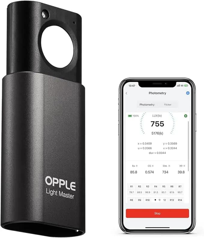 Light Master 4 OPPLE Misuratore di luce digitale Lux Illuminometro Sensore di movimento APP CCT CRI R1-R14 Sfarfallio DUV Misurazione Ricaricabile