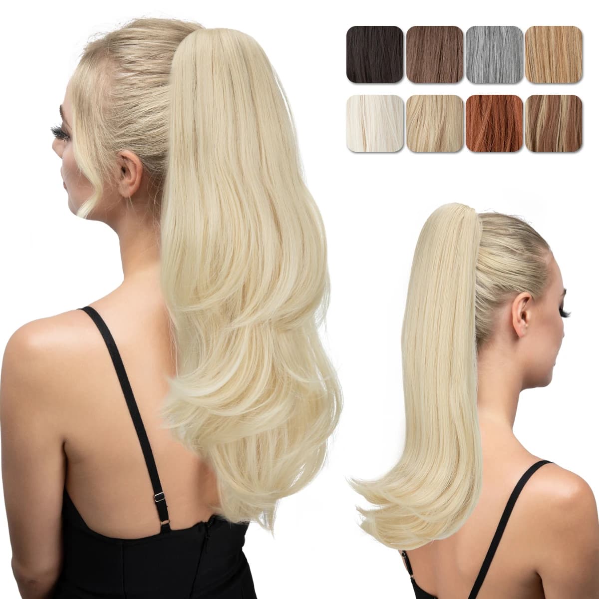 SARLA Synthetic Claw Clip In Ponytail Hair Extensions Long Hairpiece Silky Straight Fake Blonde Pigtail With Band Horse Tail