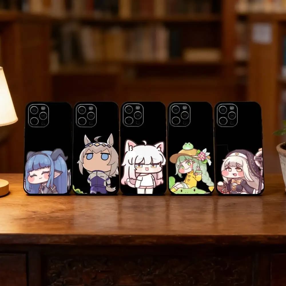 Cover Morbida Nera per iPhone 17, 16, 15, 14, 13, 12, 11 Plus, Pro Max e Altri Modelli - Game T-Trickcal Chibi Go
