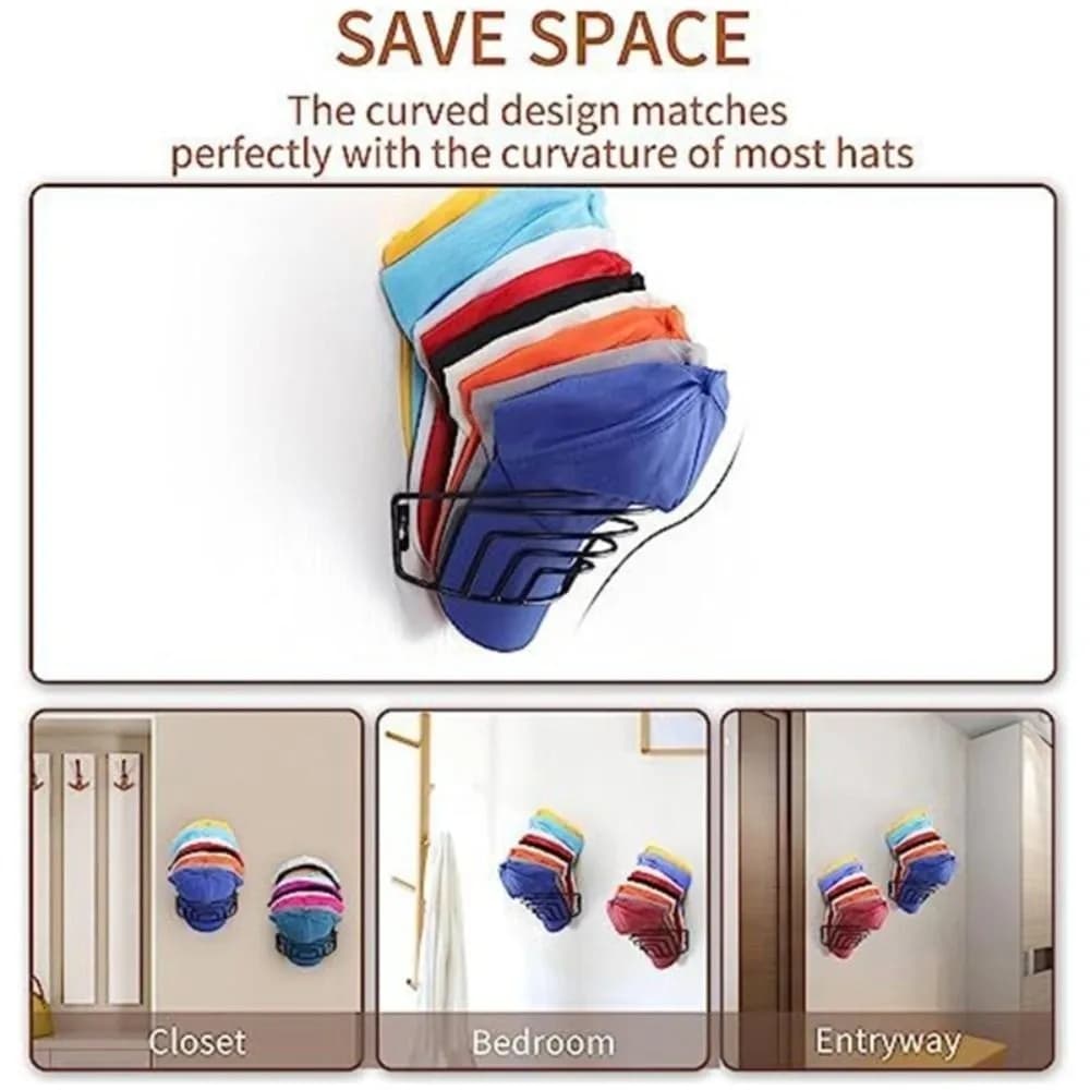 Portacappelli Semplice e Robusto, Espositore in Ferro per Cappellini da Baseball, Organizzatore Nero Stabile da Parete, Decorazione per la Casa