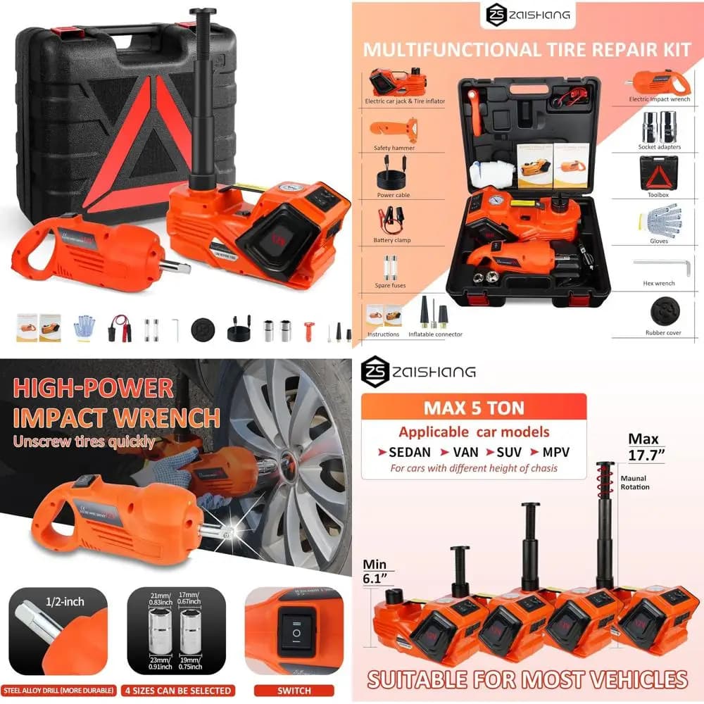 Kit cric idraulico per auto da 5 tonnellate con avvitatore a percussione e gonfiatore per pneumatici per SUV, MPV, berlina e camion - Intervallo di sollevamento 6,1-17,7 pollici