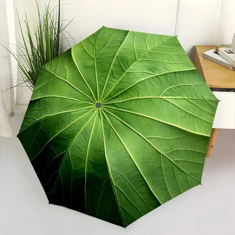 1 ombrello automatico con apertura/chiusura automatica e design a foglia di Monstera - motivo a foglie verdi e nere, telaio in ferro resistente a 8 stecche, automatico