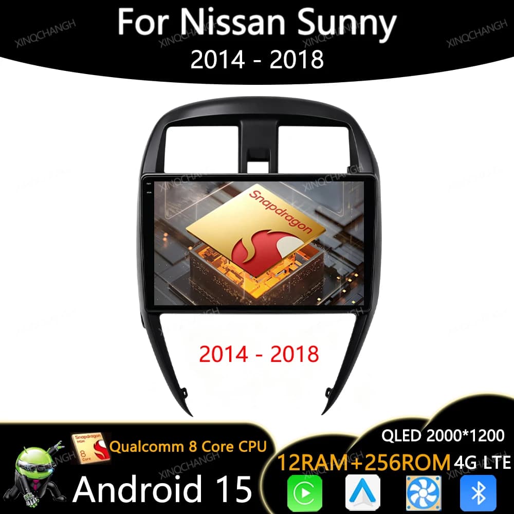 Android 16 Car Radio For Nissan Sunny 2019 - 2020 For Nissan Sunny 2014 - 2018 GPS Multimedia Stereo Video Player QLED Head Unit