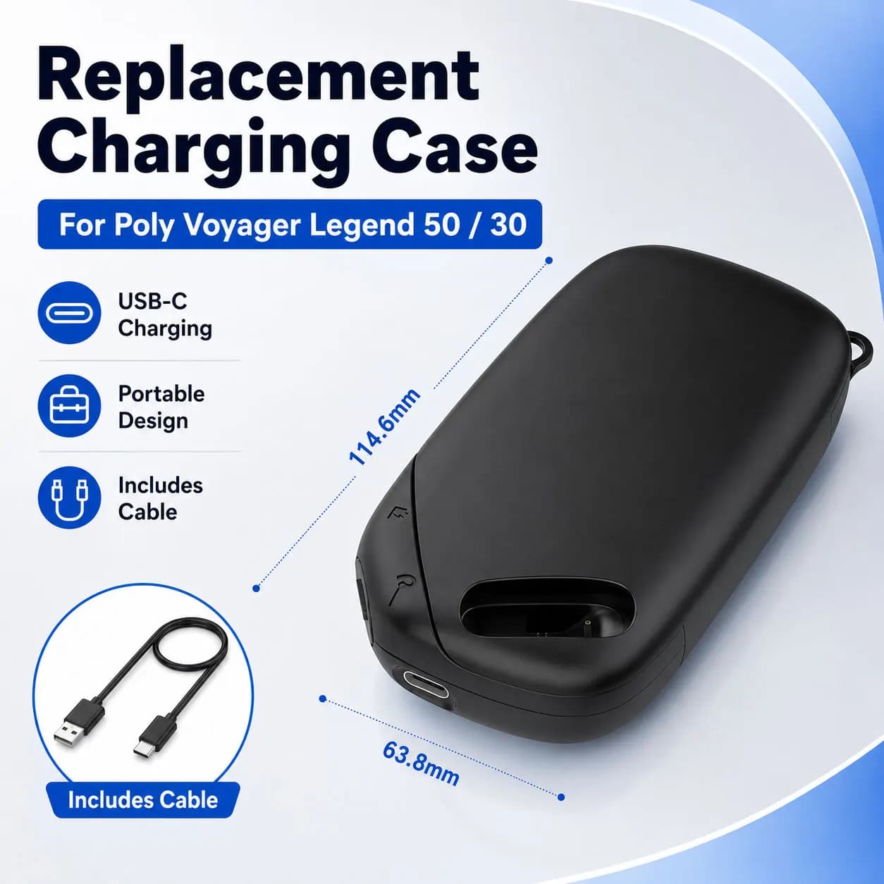 Charging Case for Poly Voyager Legend 50 30 Wireless Bluetooth Headset Replacement USB-C Charger Storage Box with Cable