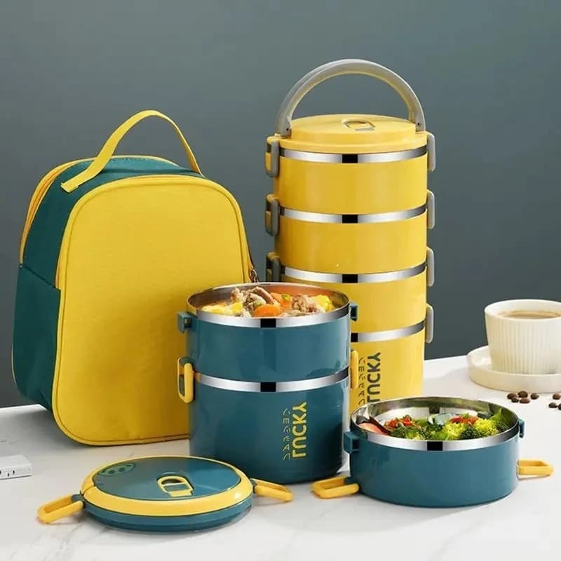 1-4Layer Stainless Steel Bento Box Set Cartoon Child Adult School Office Food Storage Container Outdoor Camping Picnic Lunch Box