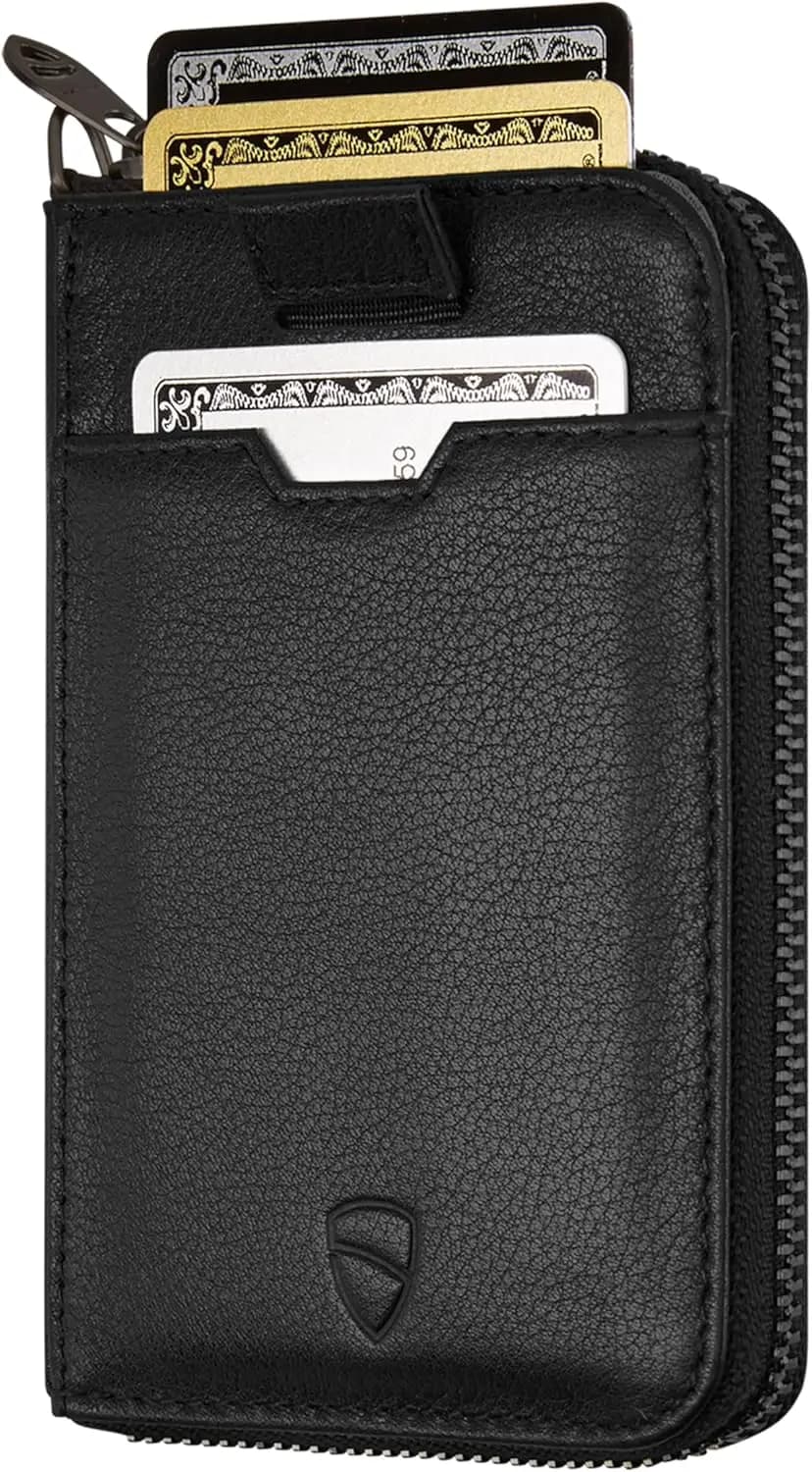 Portafoglio sottile in pelle con blocco RFID con cerniera, tasca portamonete e porta carte: regalo ideale per uomini e donne