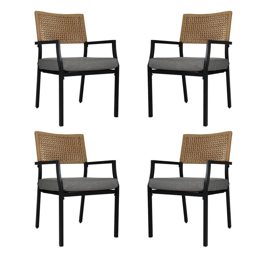 Set di 4 Sedie da Pranzo da Esterno, Sedie da Patio Impilabili in Vimini con Cuscini e Braccioli per Ristorante