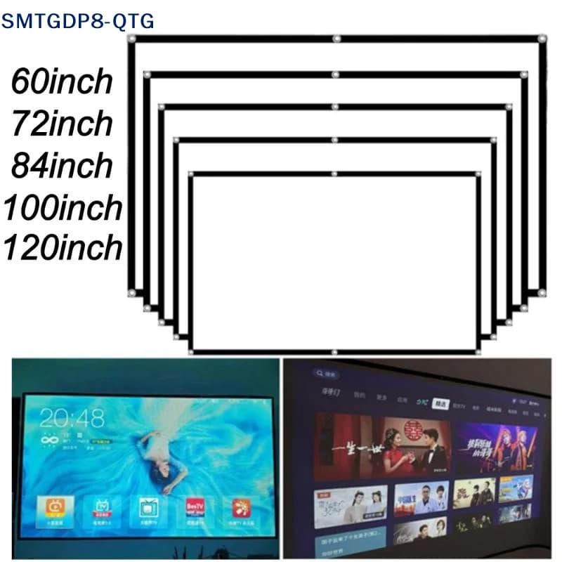 1Pc Curtain Anti-Light 60/72/84/100/120 Inches Projection Screens For Home Outdoor Office Projector Portable Projector Screen