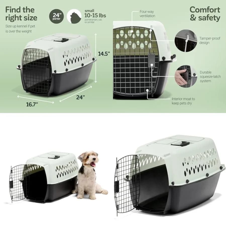 Trasportino per cani Pet Porter Fashion, gabbia in plastica per animali domestici da 15-20 libbre, trasportino per animali domestici per casa e viaggi, prodotto negli Stati Uniti, 61 cm di lunghezza x 37 cm di altezza.