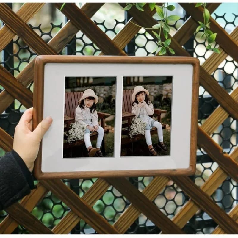 Walnut Wood A4 Photo Frame Display Stand for DIY 2-Grid Couple Wedding Photos High-grade Picture Frame Home Desktop Decor Gift