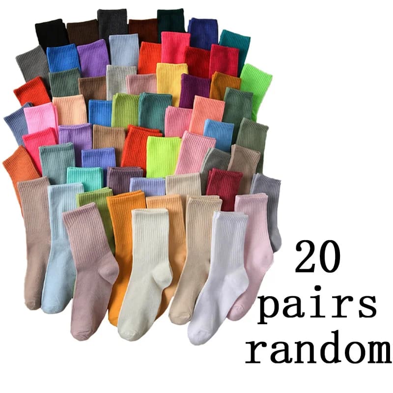 20 paia di calzini alla moda color caramella, elastici, non stretti, morbidi, comodi, in materiale traspirante, adatti per calzini sportivi basic da tutti i giorni.