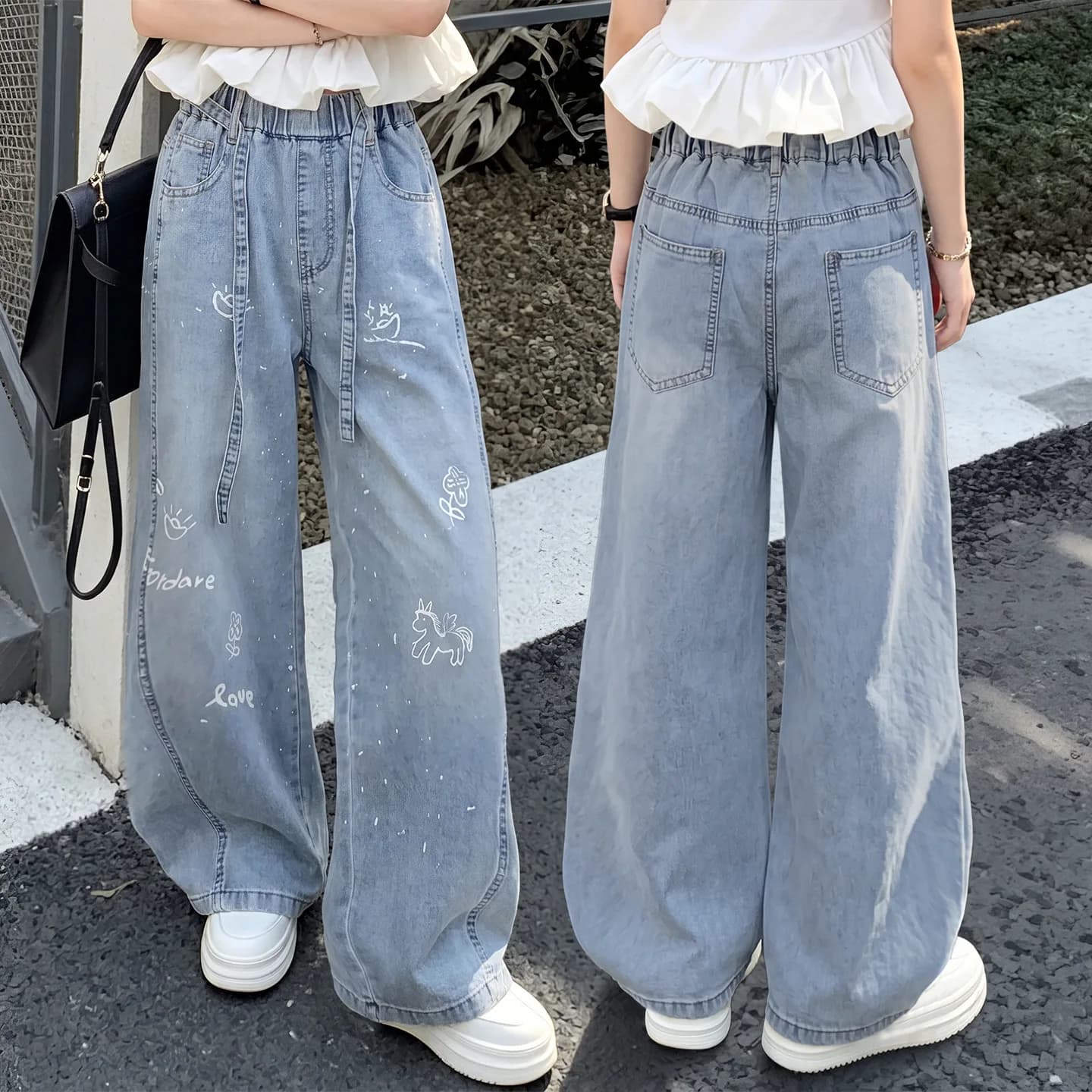 Nuovi Pantaloni Casual Estivi 2026 per Bambini, Jeans Sottili in Tencel con Stampa Pony per Ragazze, Pantaloni Casual da Esterno per Adolescenti e Bambini