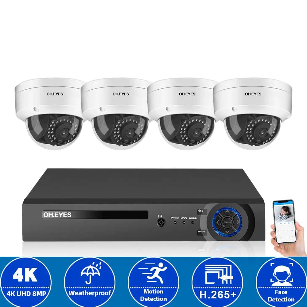 8MP H.265 + 4CH 4K Ultra HD CCTV DVR Kit Sistema di telecamere Dome esterno IP66 Impermeabile P2P Sicurezza domestica Video sorveglianza Set 8CH