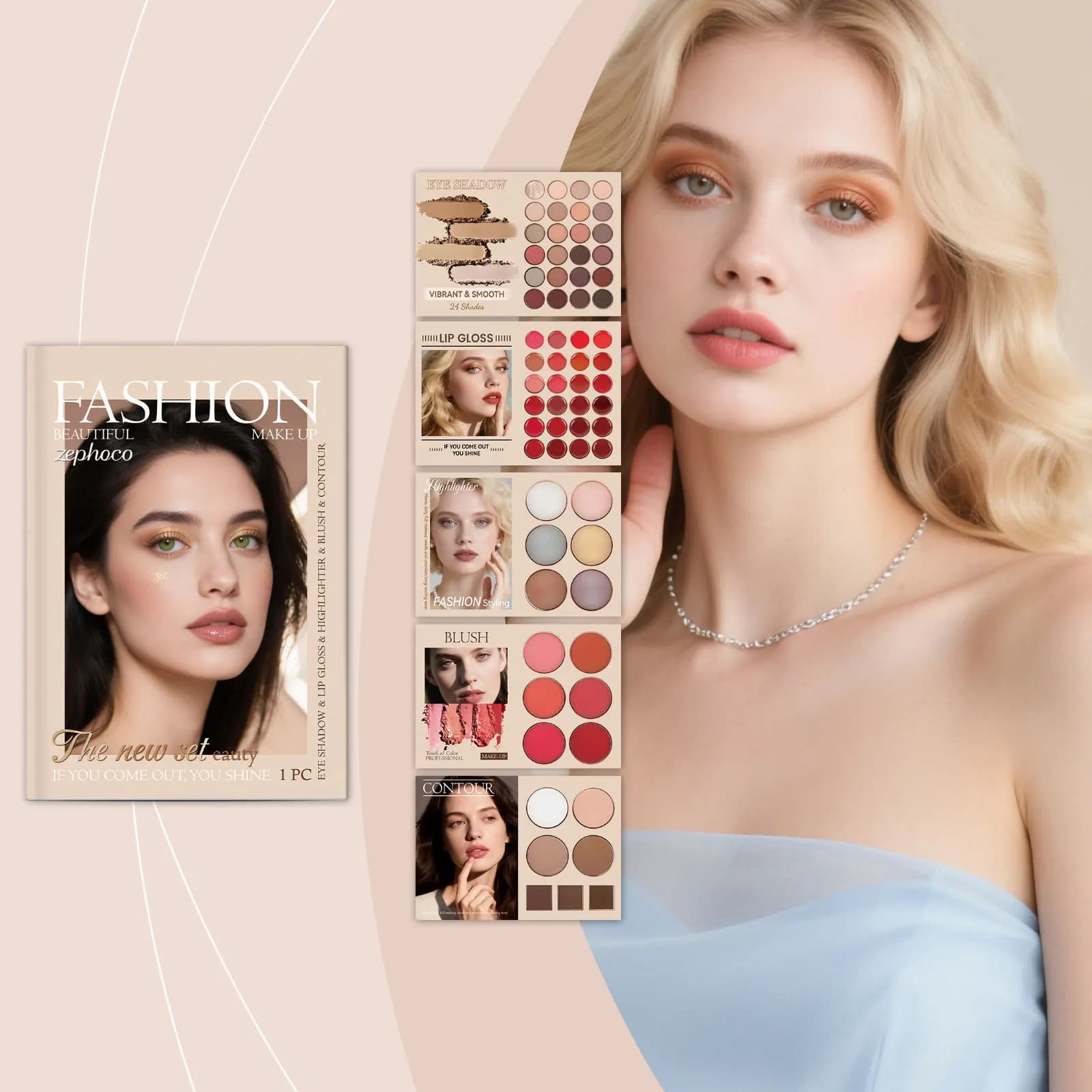 Set Cosmetico Tutto-in-Uno: Palette Ombretti, Lucidalabbra, Blush, Contouring - Alta Pigmentazione, Lunga Durata, per un Look Quotidiano Mozzafiato