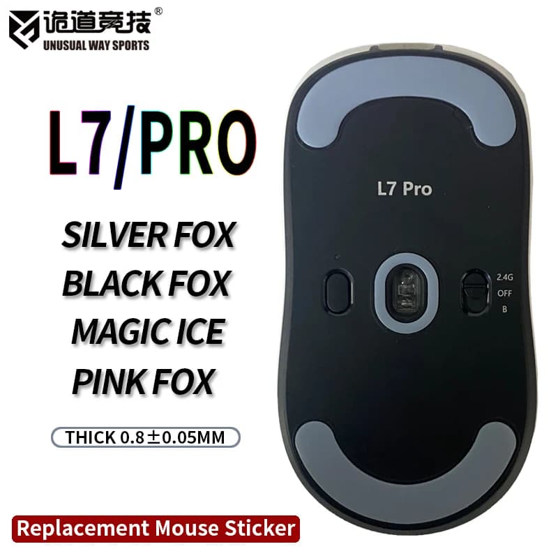 InsolitoWaySports Mouse Pattini Piedi Mchose L7 Pro Superficie ribaltabile PTFE Anti collasso Magic Ice Black Silver Fox