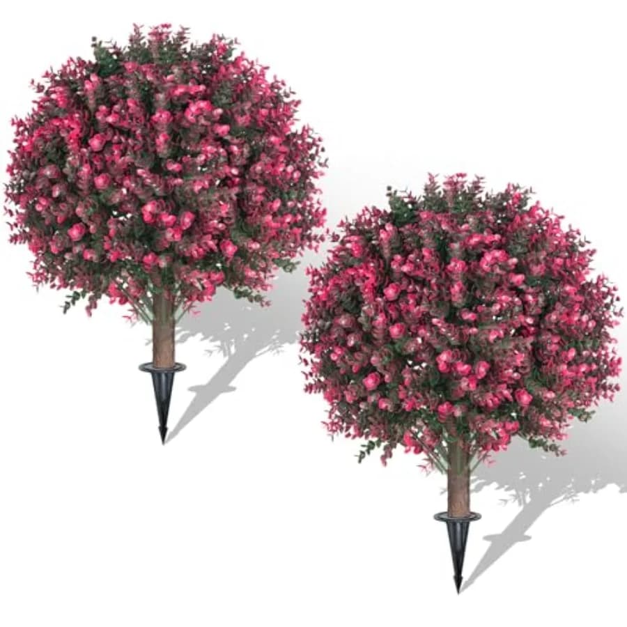 Set di 2 Sfere di Bosso Artificiale per Esterni con Picchetto da Terra, 55 cm, Resistenti ai Raggi UV, Finto Arbusto, Piante Finte per