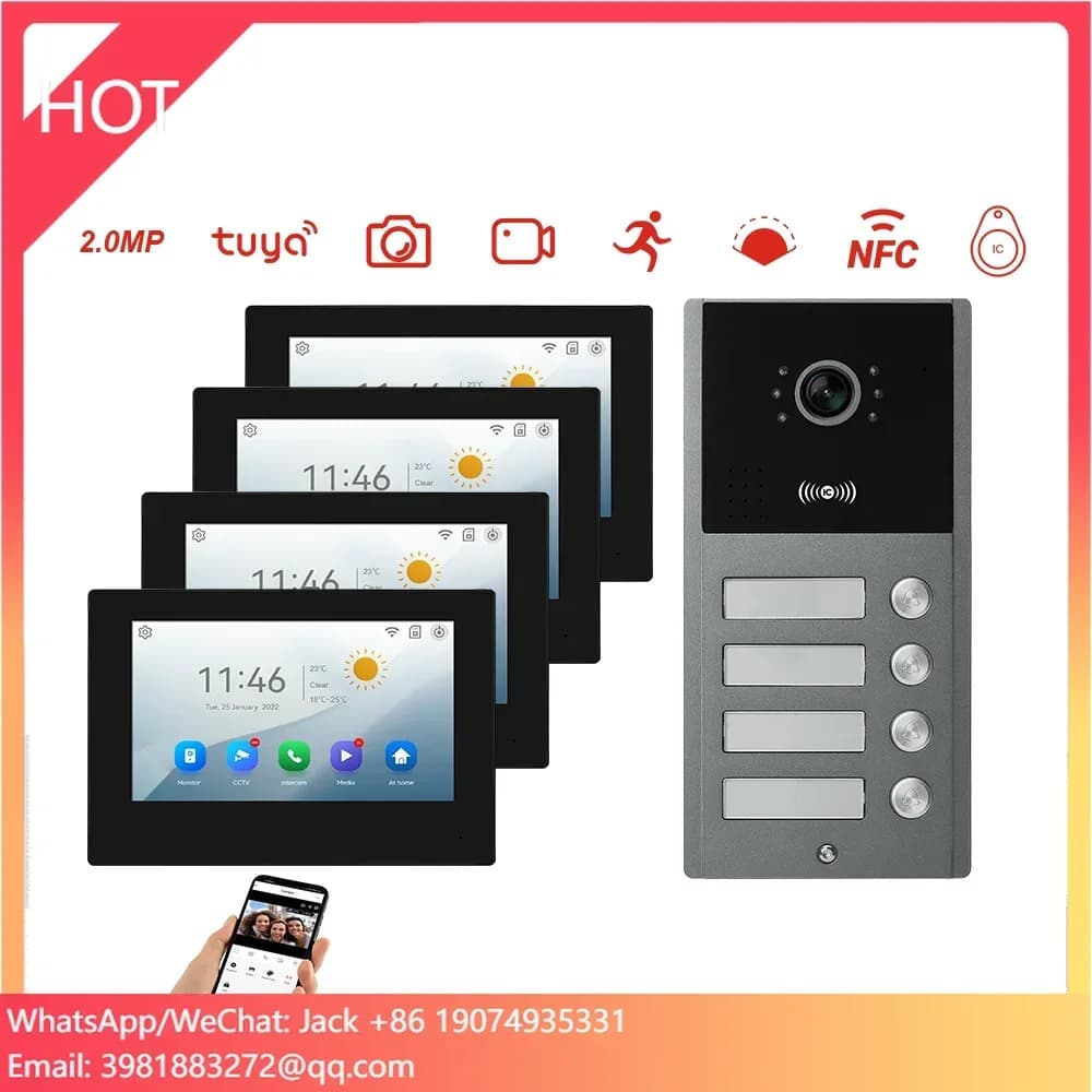 Sistema Videocitofonico Smart con Schermo IPS Touch da 7 Pollici, Telecamera HD 1080P, Controllo Remoto Tramite App Tuya, Interfono a 2 Vie, Wireless per Esterni