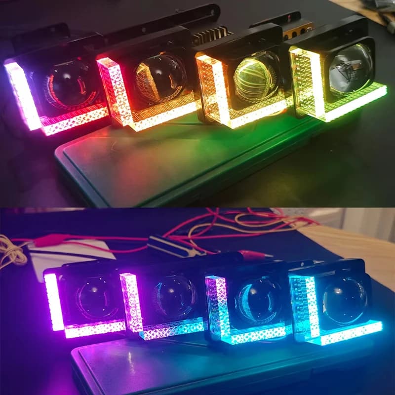8PCS 1.5 Pollici Auto 5D Crystal Matrix Led Angel Eyes Maschera WRGB Per Mini Bi Led Modulo Indicatori di direzione DRL Matrix Lente Del Proiettore