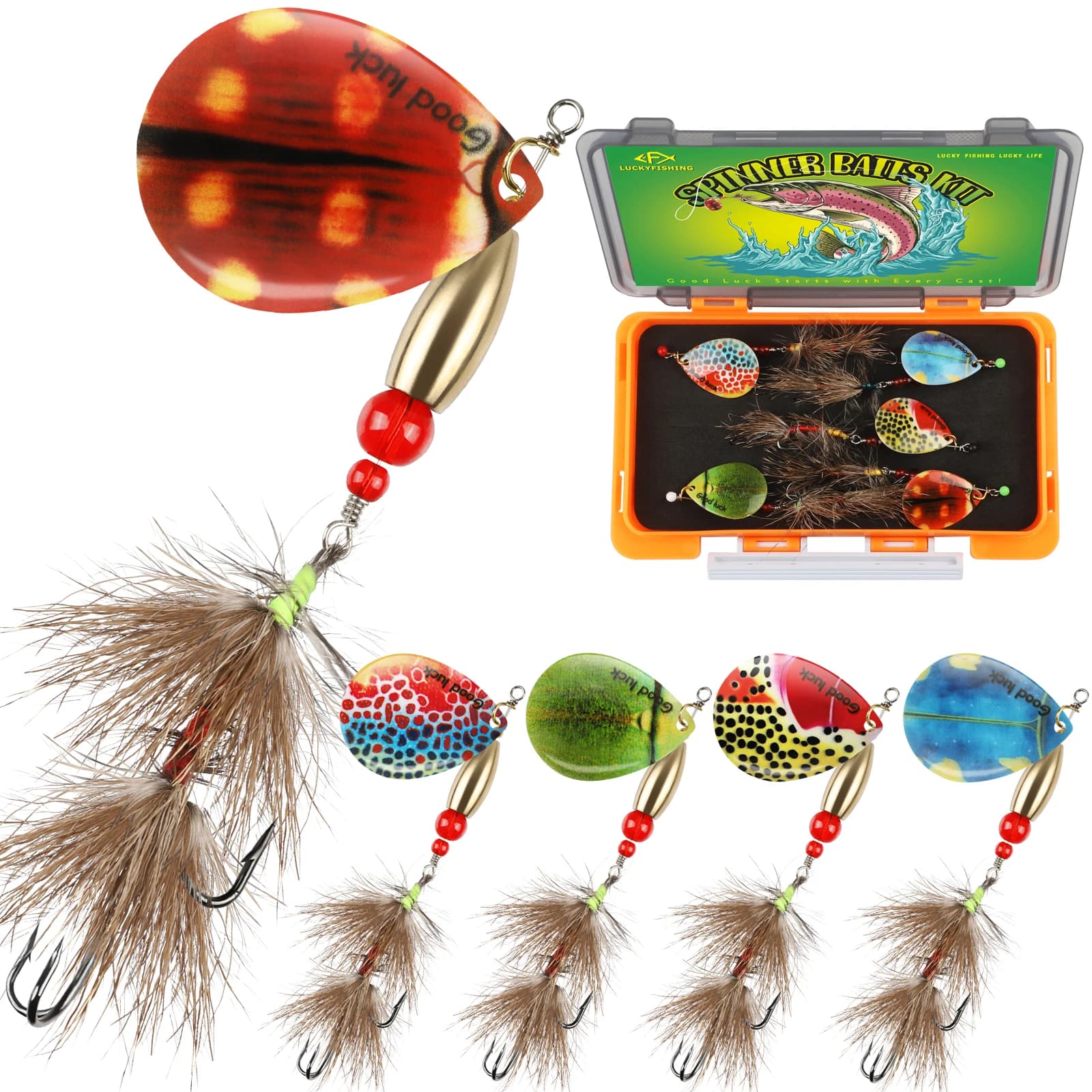 5 pz Spinner Esche Trota Esche per Spigola Luccio Crappie Trota Esche Da Pesca Inline Spinner Esche Kit con Attrezzatura Scatola Regalo di Pesca