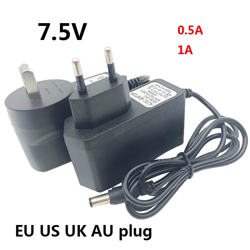 Alimentatore da 7,5 Volt 7,5 V 7,5 dc7,5v 1a 0,5a 500mA au uk convertitore adattatore CC 7,5 V 0,5a trasformatore spina UE USA 5,5 * 2,5 mm