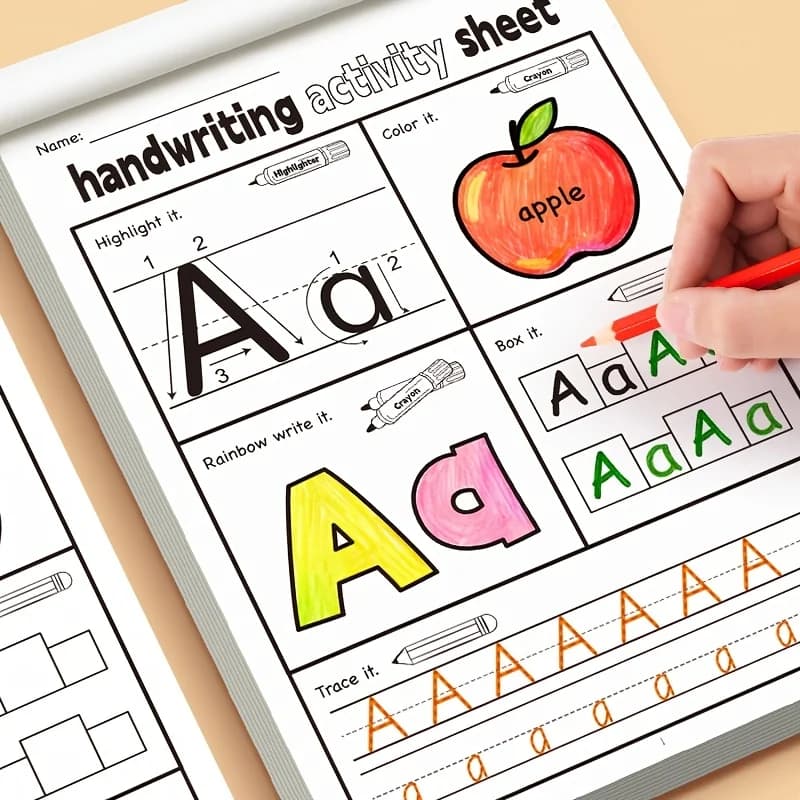 1 Children's Alphabet Practice Book, Handwriting Practice Book for Preschoolers, Alphabet Ability Development for Kindergarten, Fun Cartoon Character Learning Exercises, Mixed-Color Paper Materials, Educational Children's Books, Fun Educational Design, High-Quality Printed Books