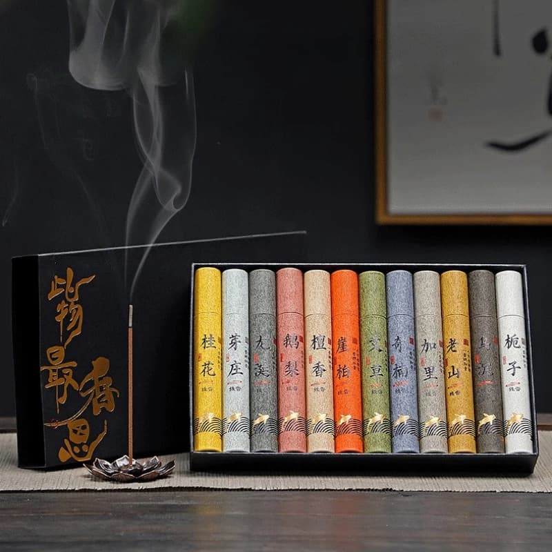 12 Types of Natural Incense Per Box Sandalwood Osmanthus Incense Stick Home Fragrance Aroma Blessing Ceremony Pray Buddha Cense