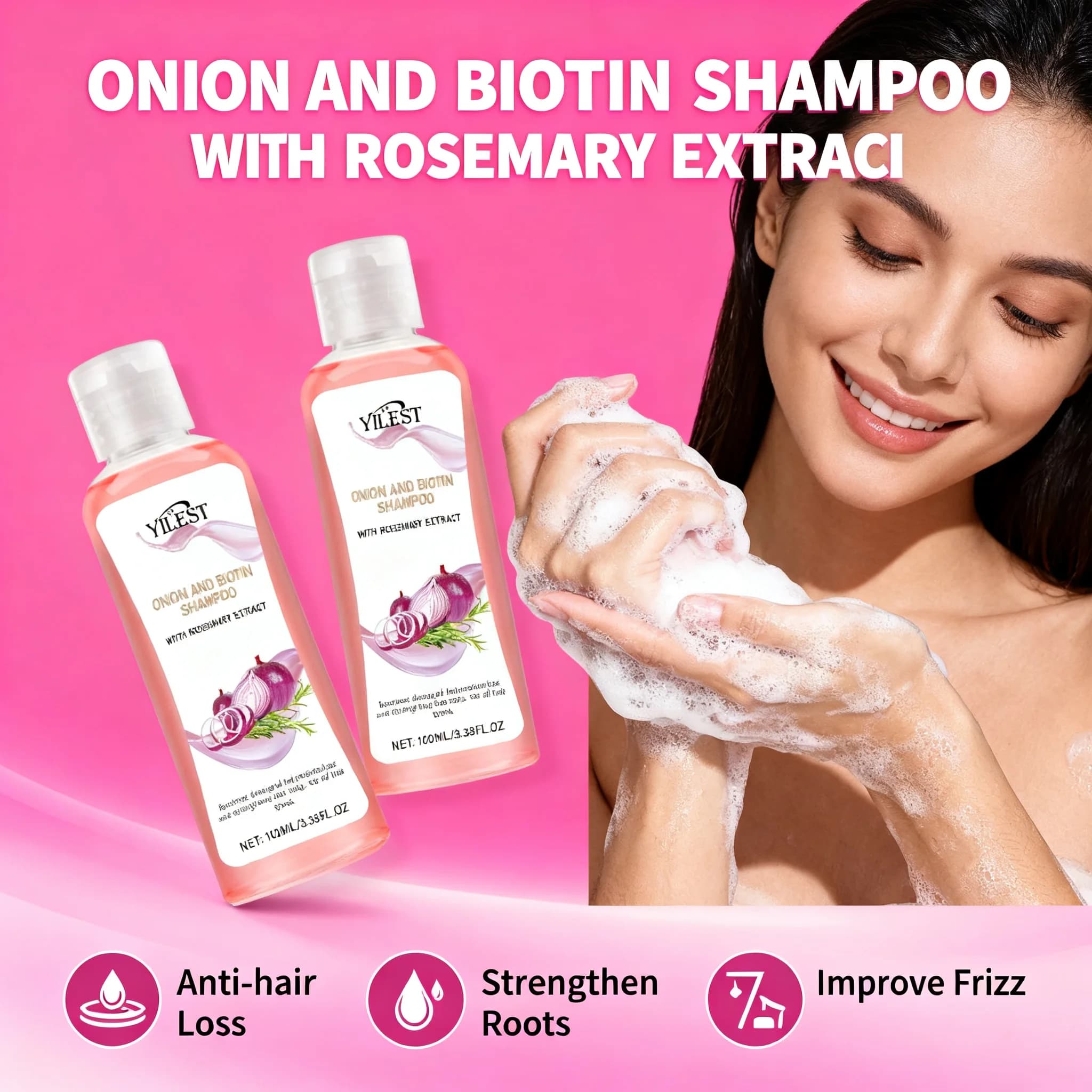 Set shampoo e balsamo naturale alla cipolla, biotina, rosmarino, 200 ml - Per la crescita dei capelli, anti-perdita di capelli, controllo della forfora, crespo