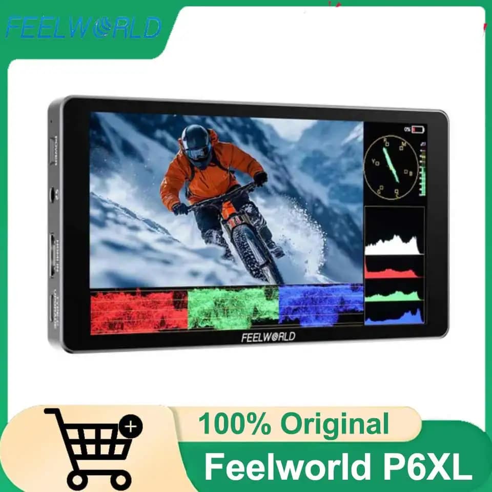 FEELWORLD P6XL Monitor Esterno per Fotocamera da 6 Pollici con Batteria Ricaricabile Integrata da 22.2Wh/7.4V, Ricarica USB-C, HDMI 4K per Riprese DSLR e Vlog