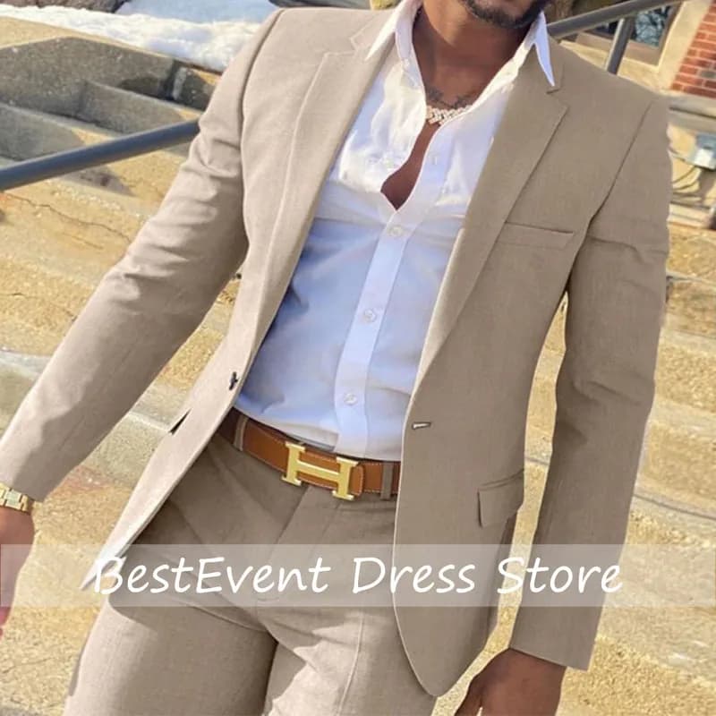 2 Pieces Beige Suit for Men Slim Fit Wedding Groom Tuxedo Groomsmen Suits Male Fashion Smokm Homme Blazer with Pants Customized