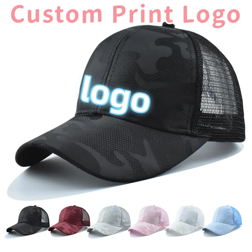 Baseball caps for mimetic sun hats in summer breathable mesh with custom printed logo for women sports cap with adjustable snapback hat