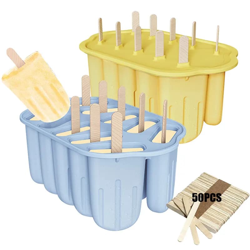 Set di Stampi per Gelato a Sgancio Facile, Stampi in Silicone per Ghiaccioli, Vassoio per Ghiaccioli Fatti in Casa con Bastoncini in Legno