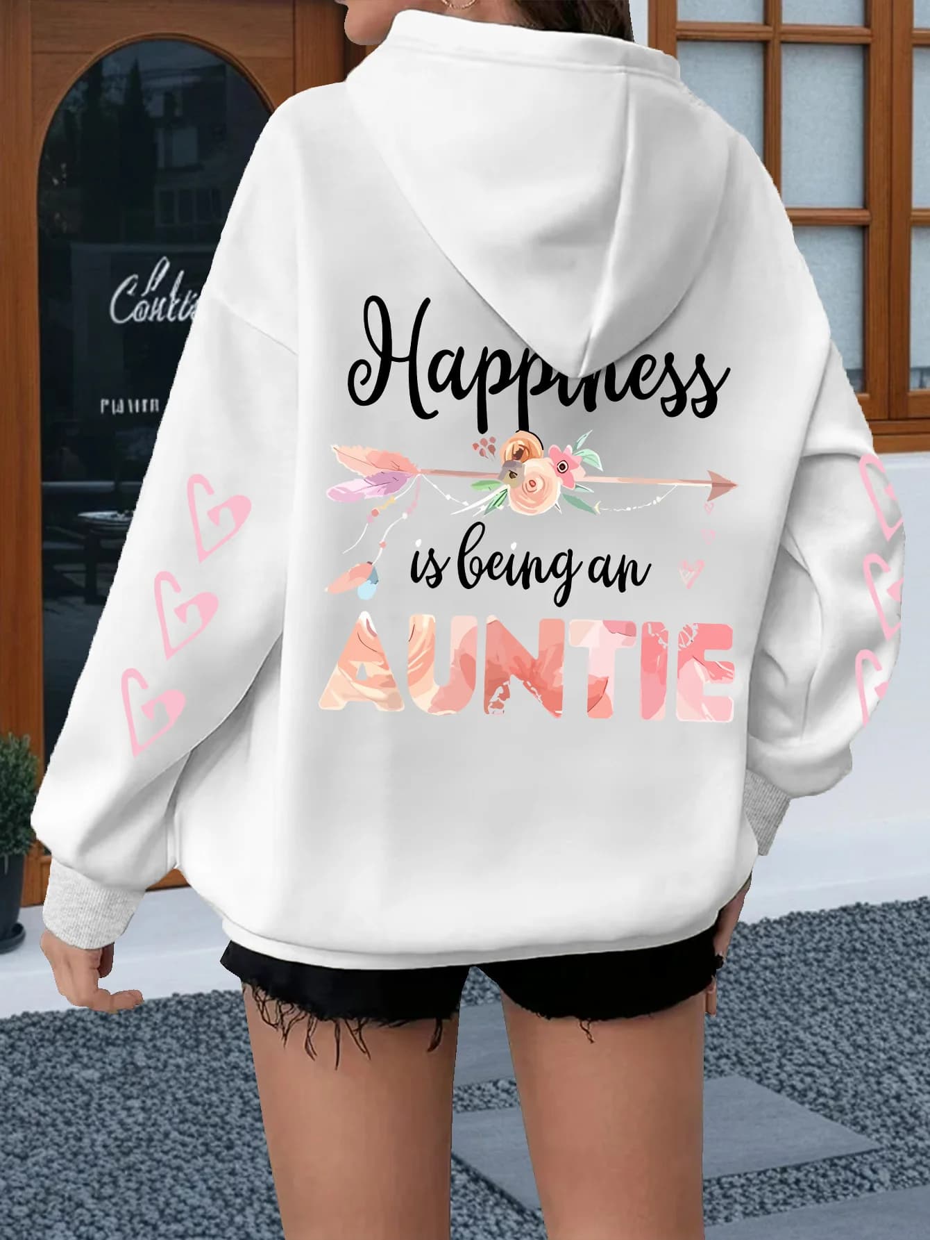 Flower Arrow Feather Warm English Printed Large Women's Hoodie Casual Hoodie