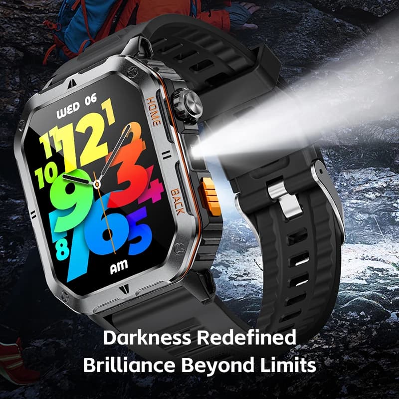 Smartwatch Sportivo Impermeabile 3ATM Schermo AMOLED 2.01" Chiamate Bluetooth Torcia GPS Orologio da Uomo Smart Outdoor Militare Nuovo 2026