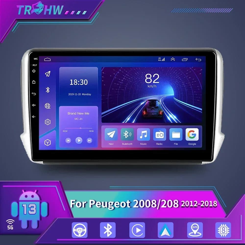 Per Peugeot 2008 208 2012 - 2018 Lettore Multimediale Navigazione GPS Carplay Touch Screen Stereo Auto 2din Android 16