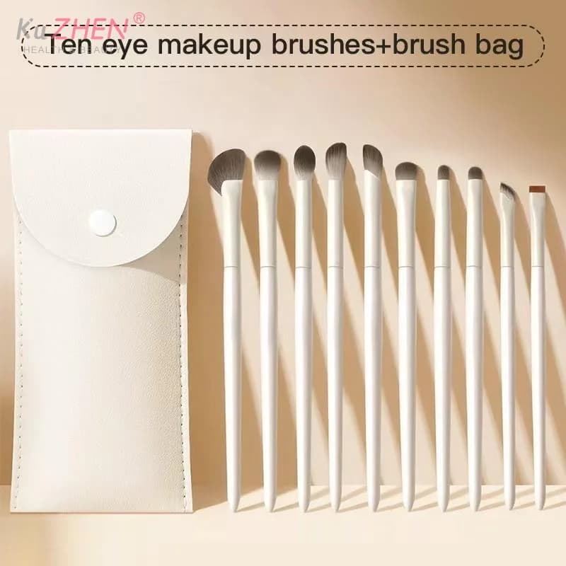 10 pcs natural nylon eye makeup brush set with shading brush, ultra soft white makeup brush
