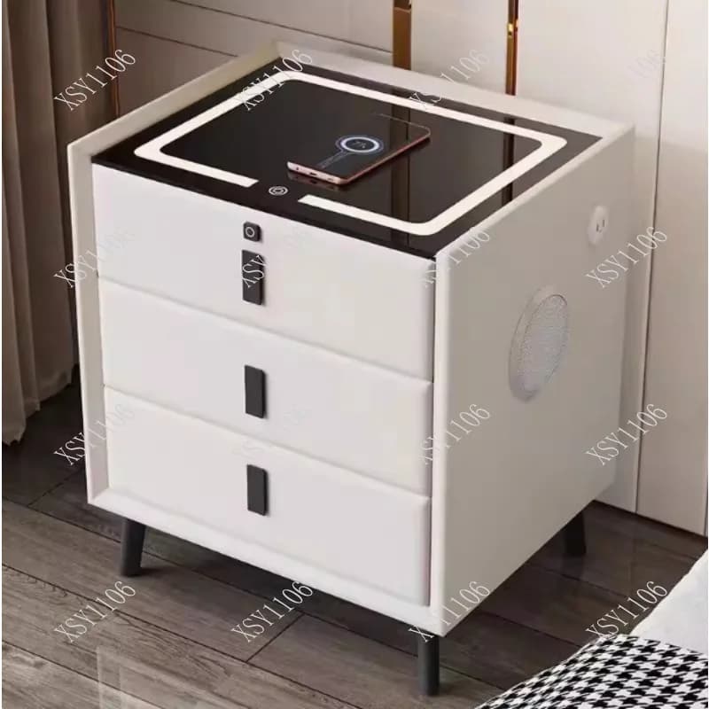 Comodino Multifunzionale Intelligente dal Design Moderno con Ricarica Wireless, Porta USB e Altoparlante Bluetooth