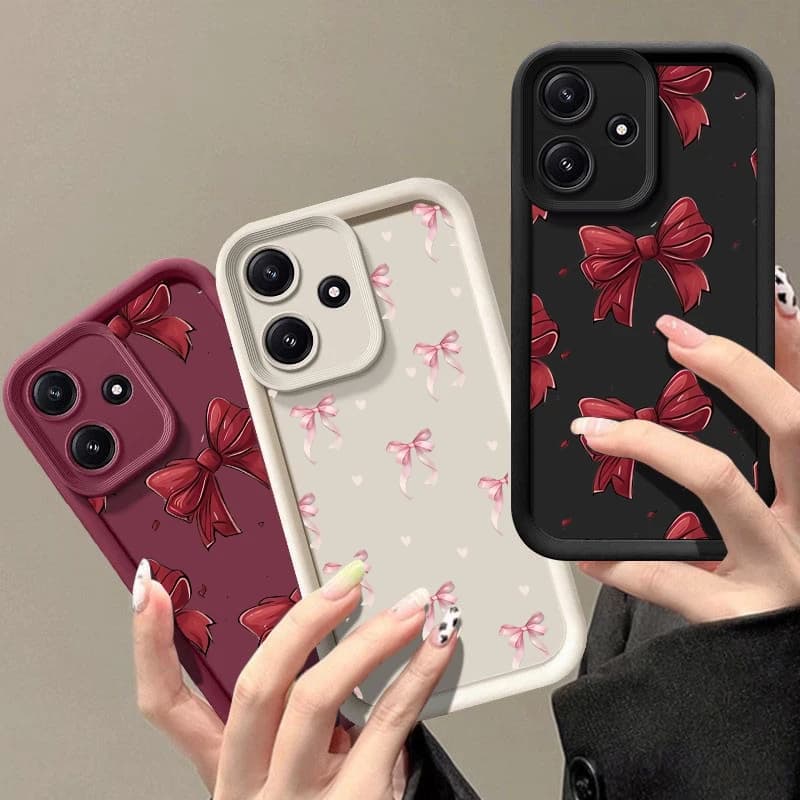 Custodia per telefono con fiocco rosso per iPhone 17 14 15 16 Pro Max Plus 16E 12 13 Mini 17 Air, cover protettiva completa in silicone con cuore d'amore