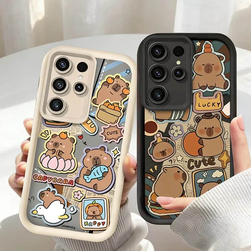 Custodia per telefono simpatica con Capibara Hamburger per Samsung Galaxy S24 S25 S23 Ultra S22 S21 Plus FE A36 A56 A26 A16 A06 A15 A25 A35 A55 5G