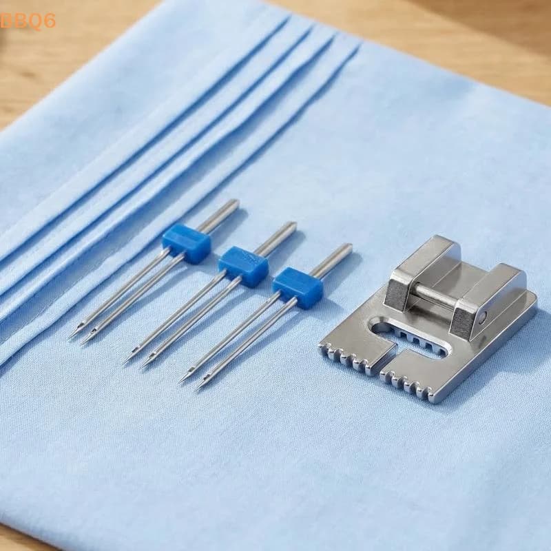 *Double Twin Needles Size 2/3/4mm And Wrinkled 7 Grooves Sewing Presser Foot Set For Sewing Machine Sewing Accessories