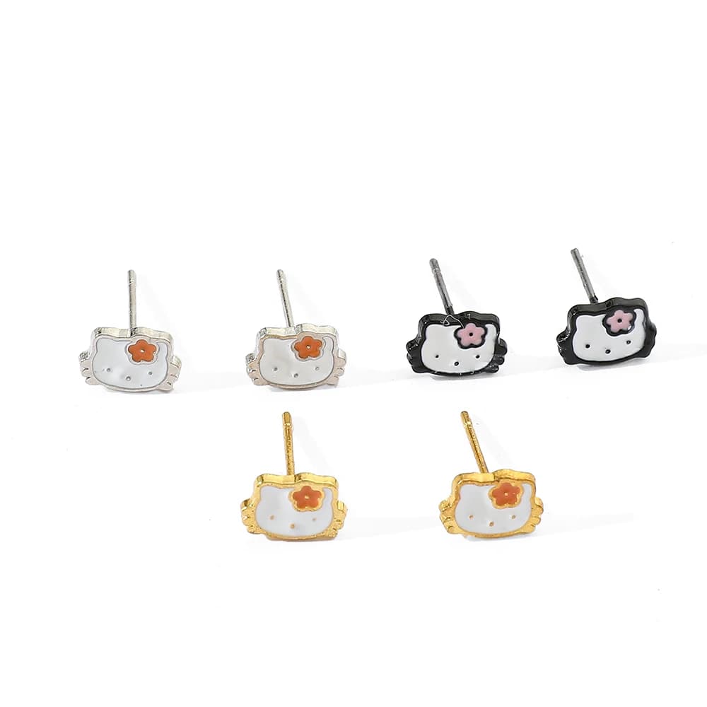 10 pezzi Kawaii Sanrio Hello Kitty Orecchini Cartoon Kitty Cat Orecchini Studente Festa di compleanno Accessori per gioielli Regali