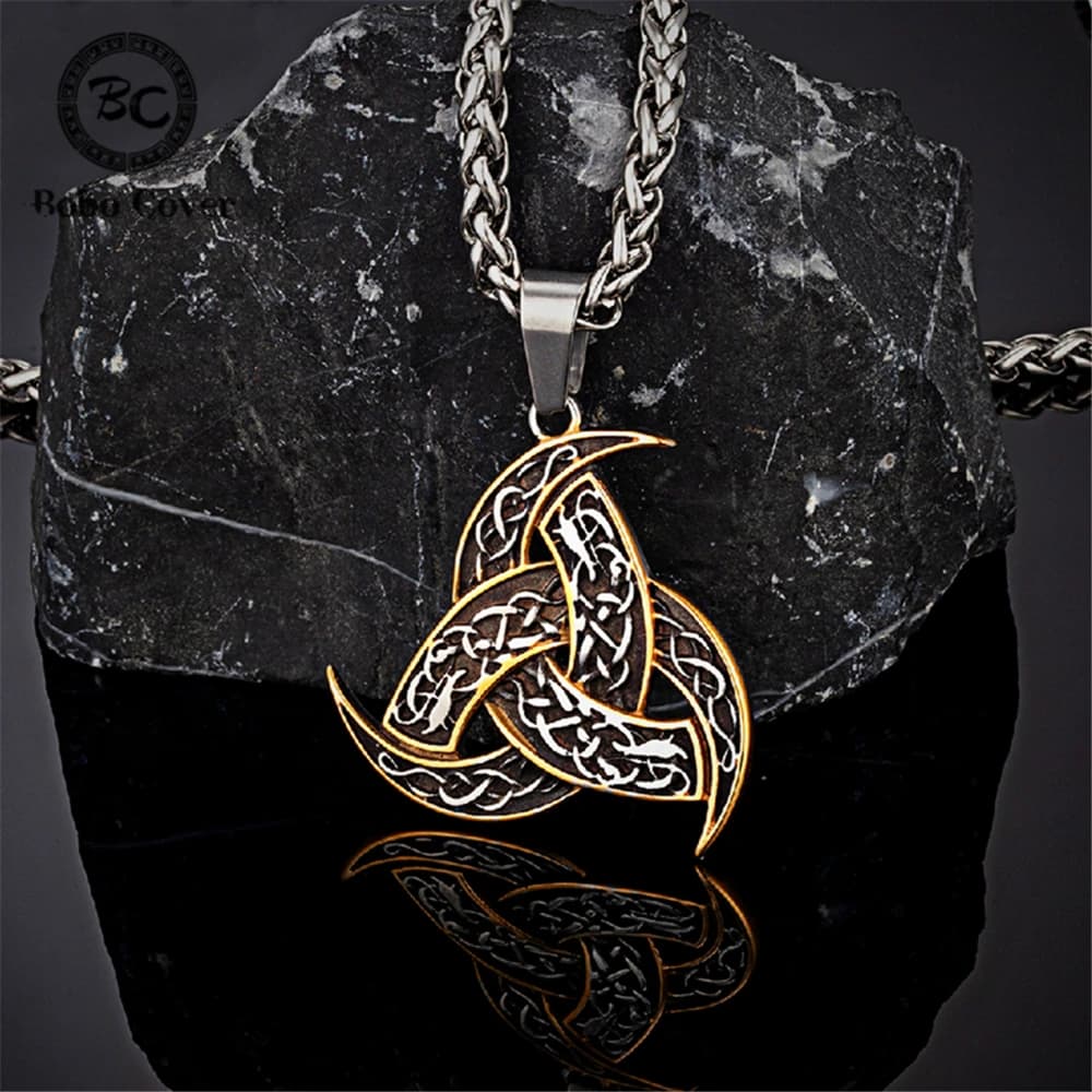 Collana con Ciondolo Nodo Celtico per Uomo, in Acciaio Inossidabile, Amuleto Vichingo Norreno Slavo Islandese, Gioiello Vintage da Regalo
