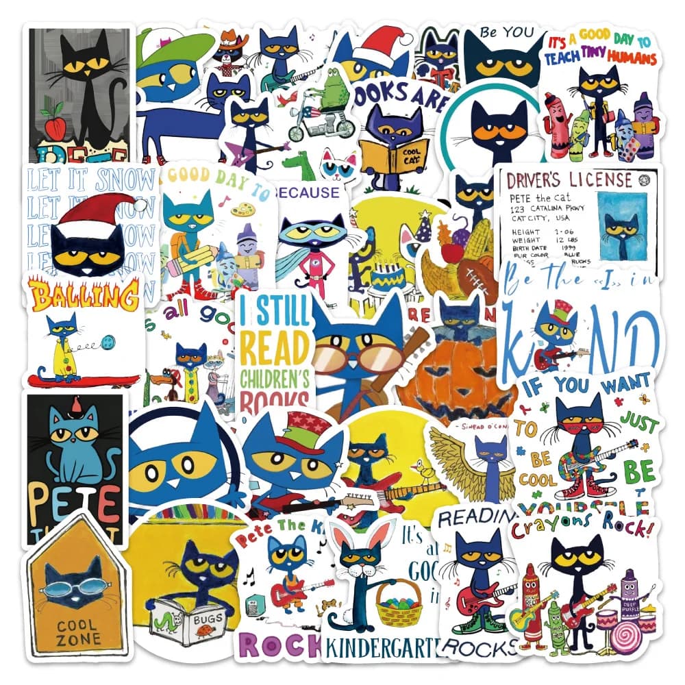 54PCS Cartoon Pete The Cat Graffiti Stickers Suitcase Stationery Laptop Computer Guitar Cell Phone DIY Decorate Decals Kids Toys