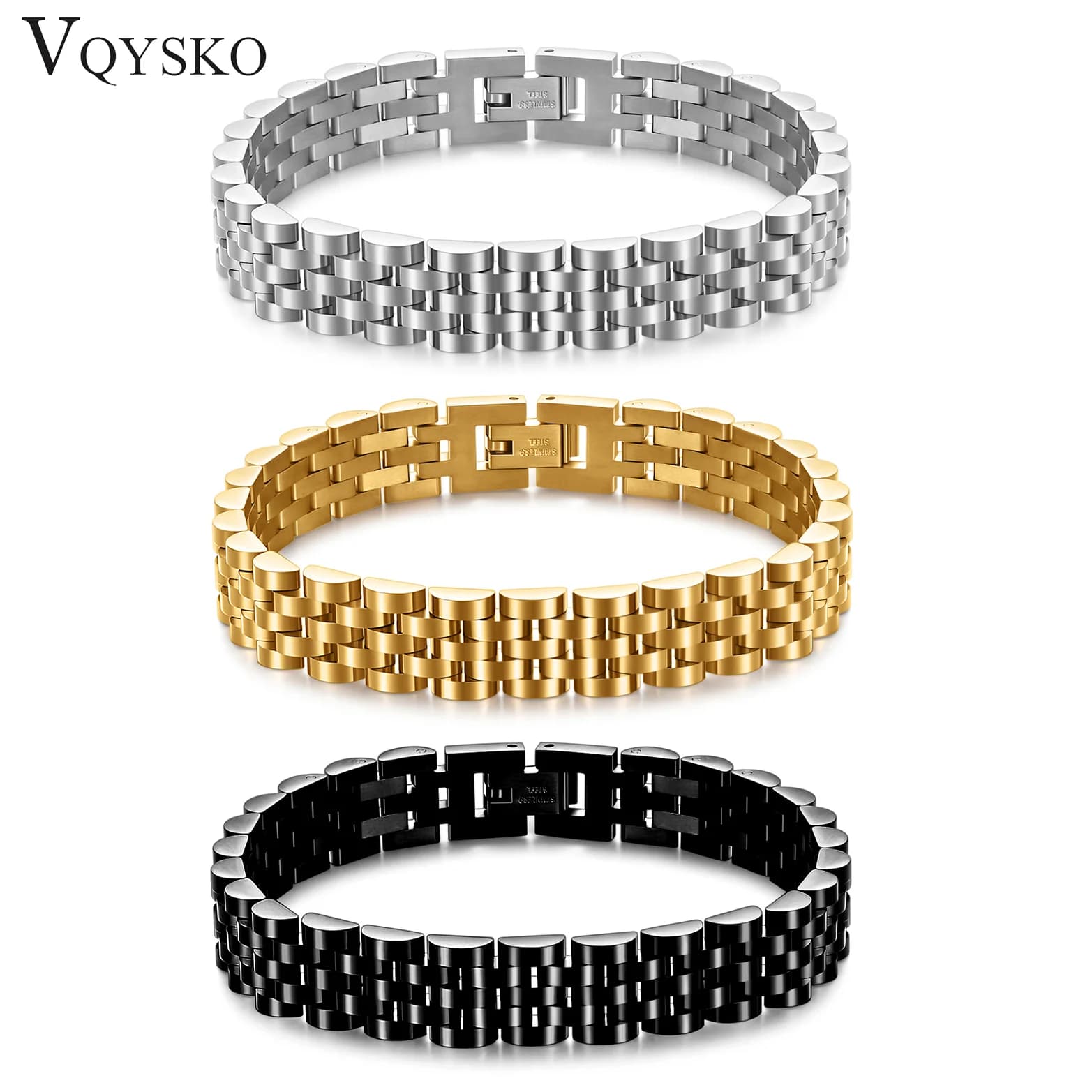 VQYSKO Bracciale con cinturino per orologio placcato color oro minimalista alla moda in acciaio inossidabile per regali di gioielli da donna/uomo Bracciale per coppia